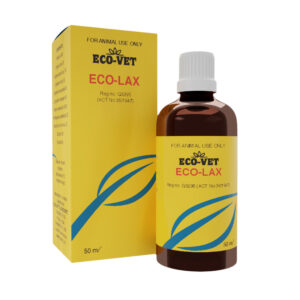 Eco-Lax pet supplement for digestive health, 50ml bottle with yellow packaging.