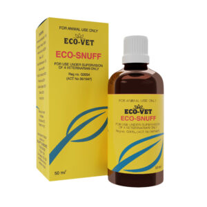 Eco-Vet Eco-Snuff bottle and box for pet use, veterinary supervision.